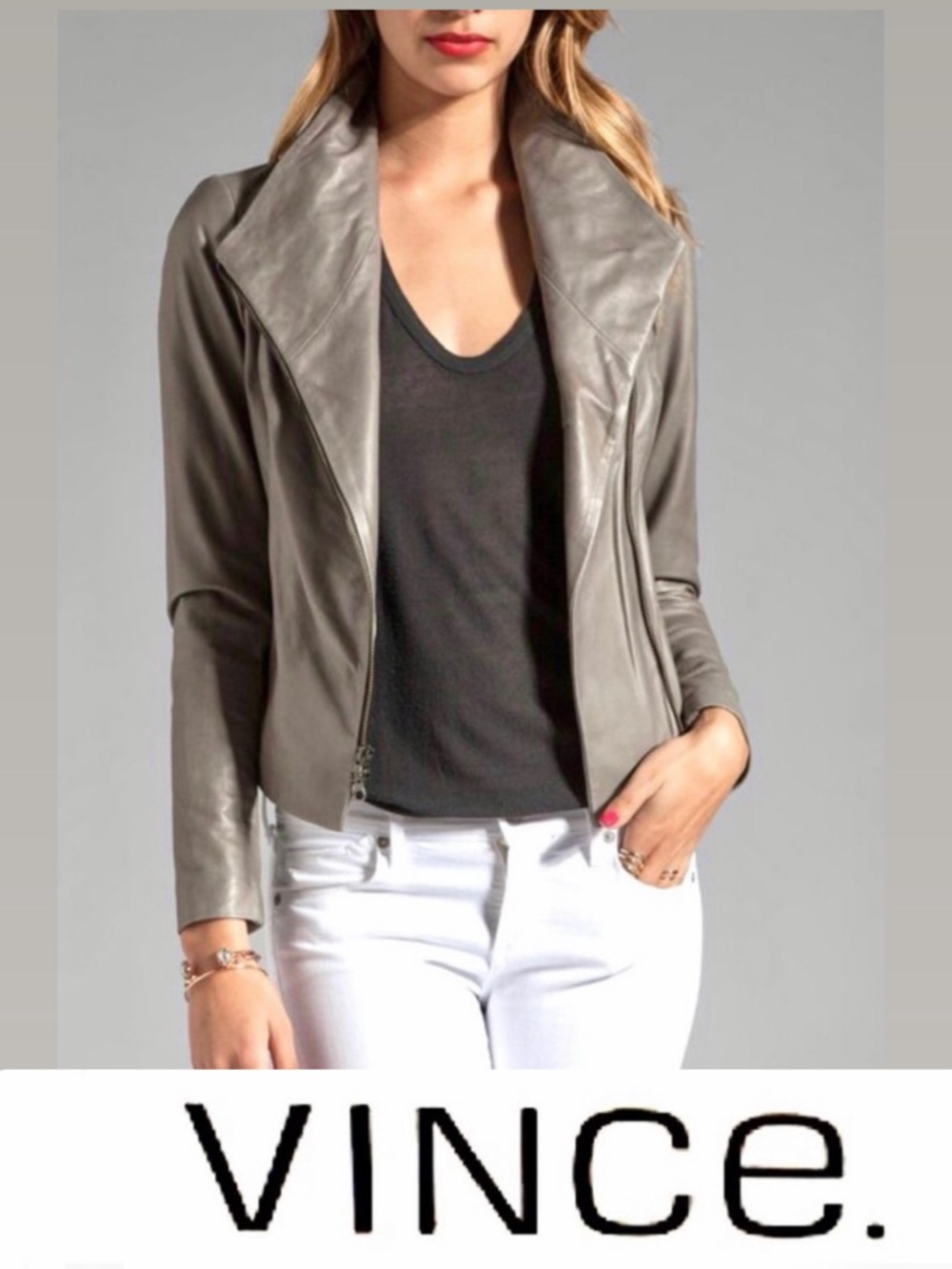 VINCE Scuba Leather Jacket in Sage